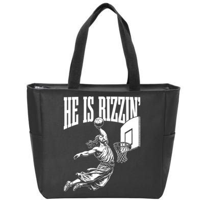 He Is Rizzin Funny Jesus Basketball Meme Zip Tote Bag