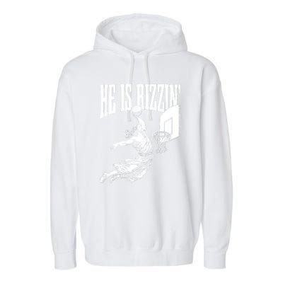 He Is Rizzin Funny Jesus Basketball Meme Garment-Dyed Fleece Hoodie