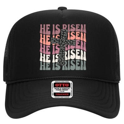 He Is Risen Easter Christian High Crown Mesh Back Trucker Hat