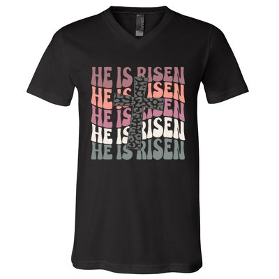 He Is Risen Easter Christian V-Neck T-Shirt