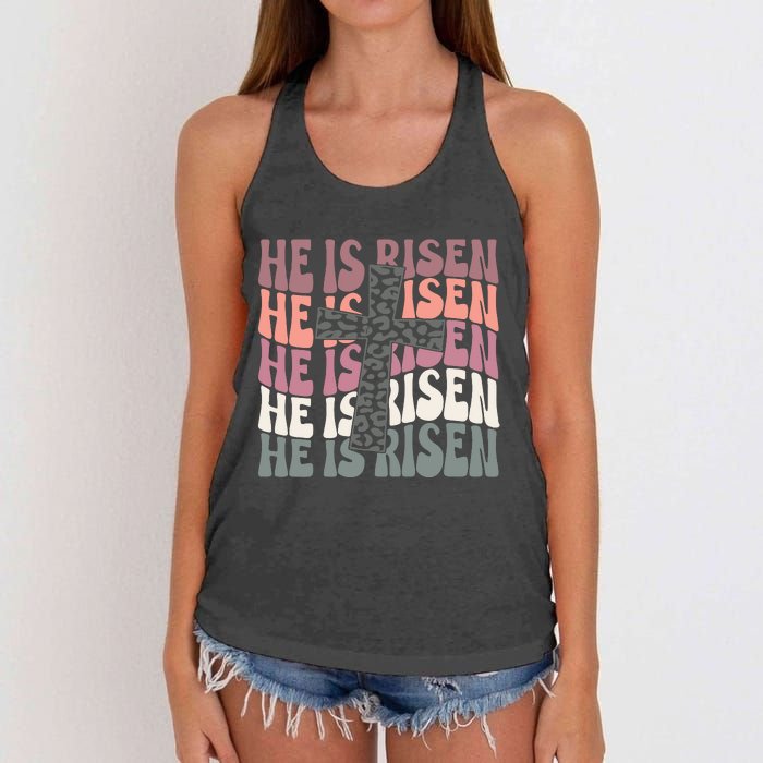 He Is Risen Easter Christian Women's Knotted Racerback Tank