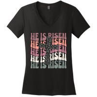 He Is Risen Easter Christian Women's V-Neck T-Shirt