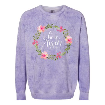 He Is Risen Jesus Christian Happy Easter Floral Wreath Colorblast Crewneck Sweatshirt