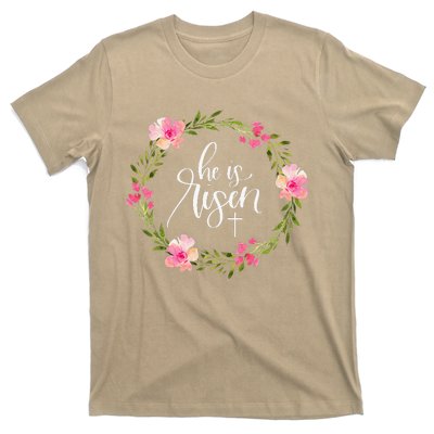 He Is Risen Jesus Christian Happy Easter Floral Wreath T-Shirt