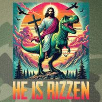 He Is Rizzen Jesus Riding Trex Retro Christian Dinosaur Legacy Tie Dye Trucker Hat