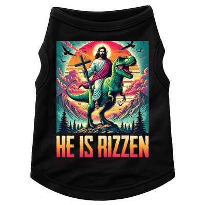 He Is Rizzen Jesus Riding Trex Retro Christian Dinosaur Doggie Tank