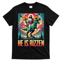 He Is Rizzen Jesus Riding Trex Retro Christian Dinosaur T-Shirt