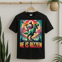 He Is Rizzen Jesus Riding Trex Retro Christian Dinosaur T-Shirt