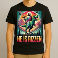 He Is Rizzen Jesus Riding Trex Retro Christian Dinosaur T-Shirt