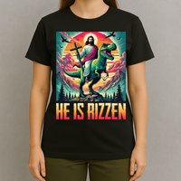 He Is Rizzen Jesus Riding Trex Retro Christian Dinosaur T-Shirt