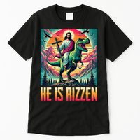 He Is Rizzen Jesus Riding Trex Retro Christian Dinosaur Tall T-Shirt