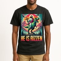 He Is Rizzen Jesus Riding Trex Retro Christian Dinosaur Tall T-Shirt