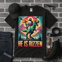 He Is Rizzen Jesus Riding Trex Retro Christian Dinosaur Tall T-Shirt