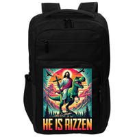 He Is Rizzen Jesus Riding Trex Retro Christian Dinosaur Impact Tech Backpack