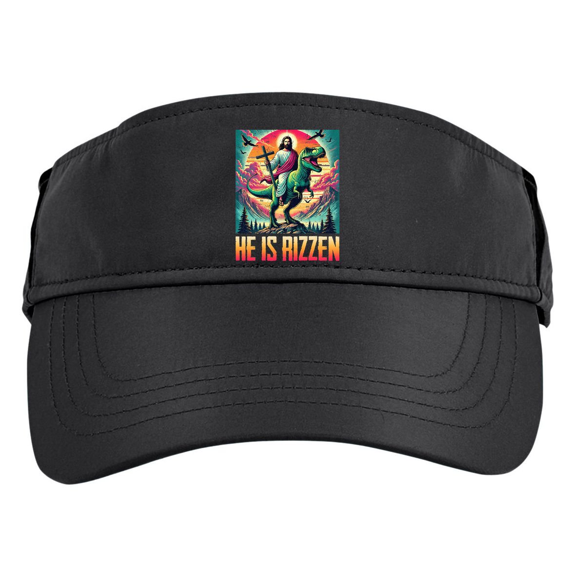 He Is Rizzen Jesus Riding Trex Retro Christian Dinosaur Adult Drive Performance Visor