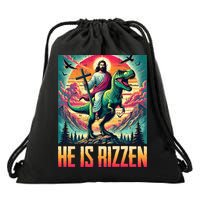 He Is Rizzen Jesus Riding Trex Retro Christian Dinosaur Drawstring Bag