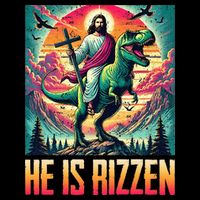 He Is Rizzen Jesus Riding Trex Retro Christian Dinosaur Drawstring Bag