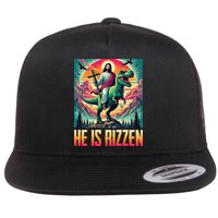 He Is Rizzen Jesus Riding Trex Retro Christian Dinosaur Flat Bill Trucker Hat