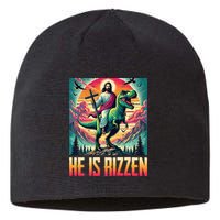 He Is Rizzen Jesus Riding Trex Retro Christian Dinosaur Sustainable Beanie