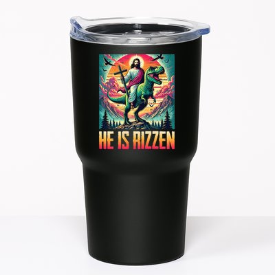 He Is Rizzen Jesus Riding Trex Retro Christian Dinosaur Tumbler