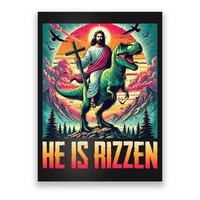 He Is Rizzen Jesus Riding Trex Retro Christian Dinosaur Poster