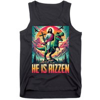 He Is Rizzen Jesus Riding Trex Retro Christian Dinosaur Tank Top