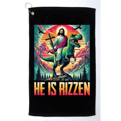 He Is Rizzen Jesus Riding Trex Retro Christian Dinosaur Golf Towel