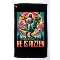 He Is Rizzen Jesus Riding Trex Retro Christian Dinosaur Golf Towel