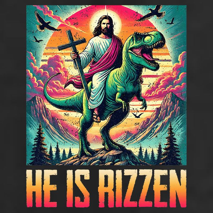 He Is Rizzen Jesus Riding Trex Retro Christian Dinosaur Golf Towel