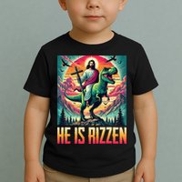 He Is Rizzen Jesus Riding Trex Retro Christian Dinosaur Toddler T-Shirt