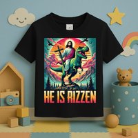 He Is Rizzen Jesus Riding Trex Retro Christian Dinosaur Toddler T-Shirt