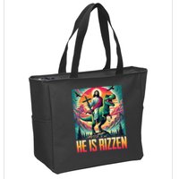 He Is Rizzen Jesus Riding Trex Retro Christian Dinosaur Zip Tote Bag