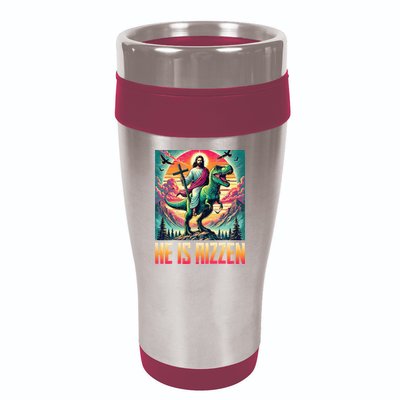 He Is Rizzen Jesus Riding Trex Retro Christian Dinosaur 16oz Travel Tumbler