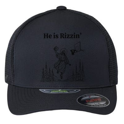 He Is Risen Easter Jesus Playing Basketball He Is Rizzin Flexfit Unipanel Trucker Cap