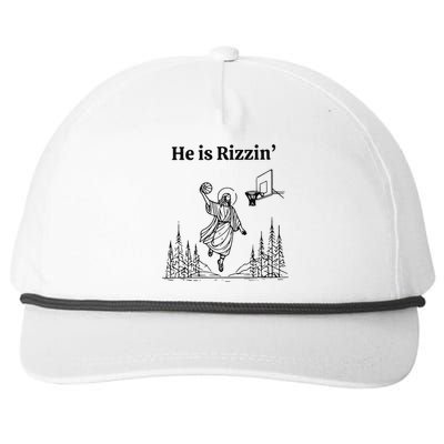 He Is Risen Easter Jesus Playing Basketball He Is Rizzin Snapback Five-Panel Rope Hat