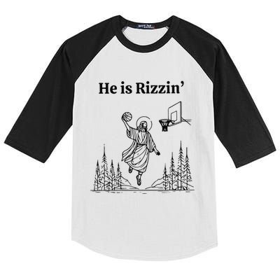 He Is Risen Easter Jesus Playing Basketball He Is Rizzin Kids Colorblock Raglan Jersey