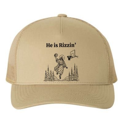 He Is Risen Easter Jesus Playing Basketball He Is Rizzin Yupoong Adult 5-Panel Trucker Hat