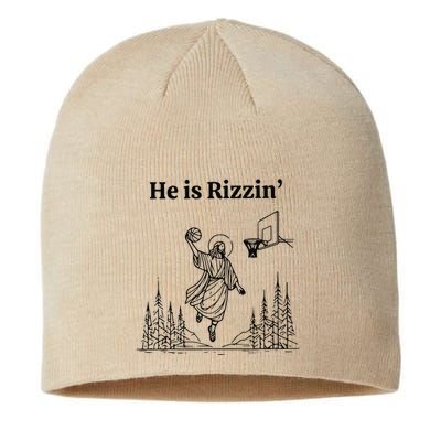 He Is Risen Easter Jesus Playing Basketball He Is Rizzin Sustainable Beanie