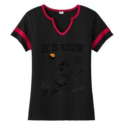 He Is Risen Rizzin Easter Jesus Christian Faith Basketball Ladies Halftime Notch Neck Tee