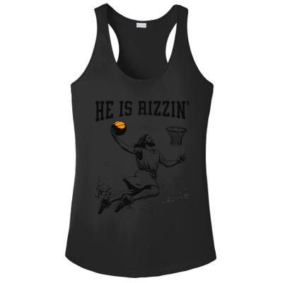 He Is Risen Rizzin Easter Jesus Christian Faith Basketball Ladies PosiCharge Competitor Racerback Tank