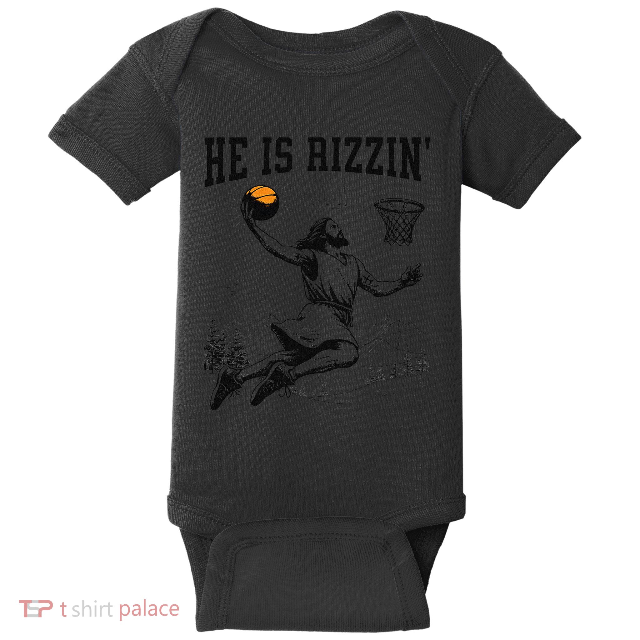 He Is Risen Rizzin Easter Jesus Christian Faith Basketball Baby Bodysuit
