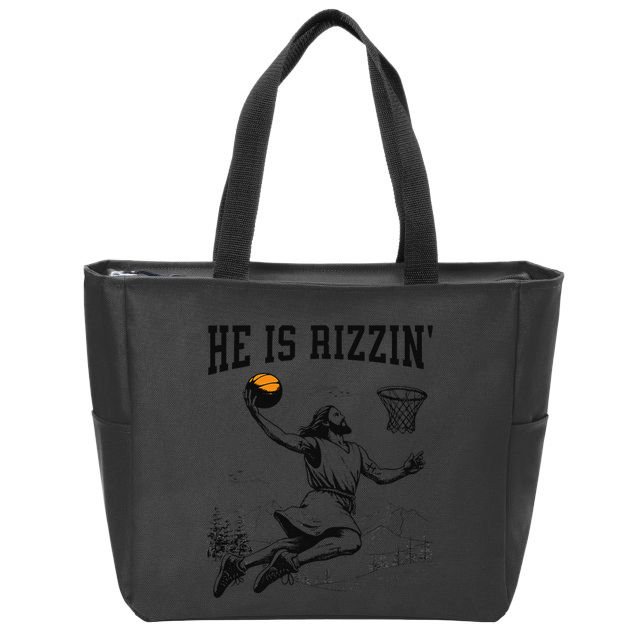 He Is Risen Rizzin Easter Jesus Christian Faith Basketball Zip Tote Bag