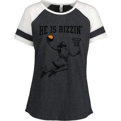 He Is Risen Rizzin Easter Jesus Christian Faith Basketball Enza Ladies Jersey Colorblock Tee