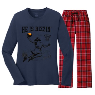 He Is Risen Rizzin Easter Jesus Christian Faith Basketball Women's Long Sleeve Flannel Pajama Set 