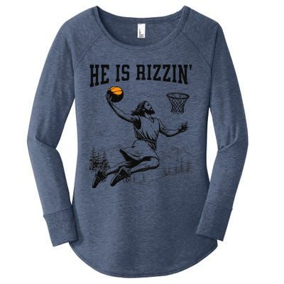 He Is Risen Rizzin Easter Jesus Christian Faith Basketball Women's Perfect Tri Tunic Long Sleeve Shirt