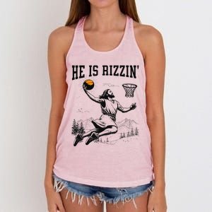 He Is Risen Rizzin Easter Jesus Christian Faith Basketball Women's Knotted Racerback Tank