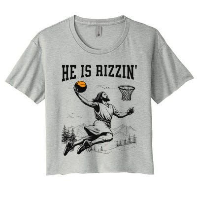 He Is Risen Rizzin Easter Jesus Christian Faith Basketball Women's Crop Top Tee