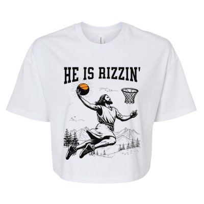 He Is Risen Rizzin Easter Jesus Christian Faith Basketball Bella+Canvas Jersey Crop Tee