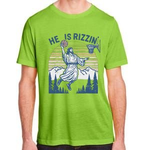 He Is Risen Funny Easter Jesus Playing Basketball Adult ChromaSoft Performance T-Shirt