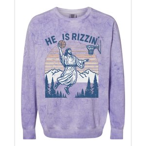 He Is Risen Funny Easter Jesus Playing Basketball Colorblast Crewneck Sweatshirt